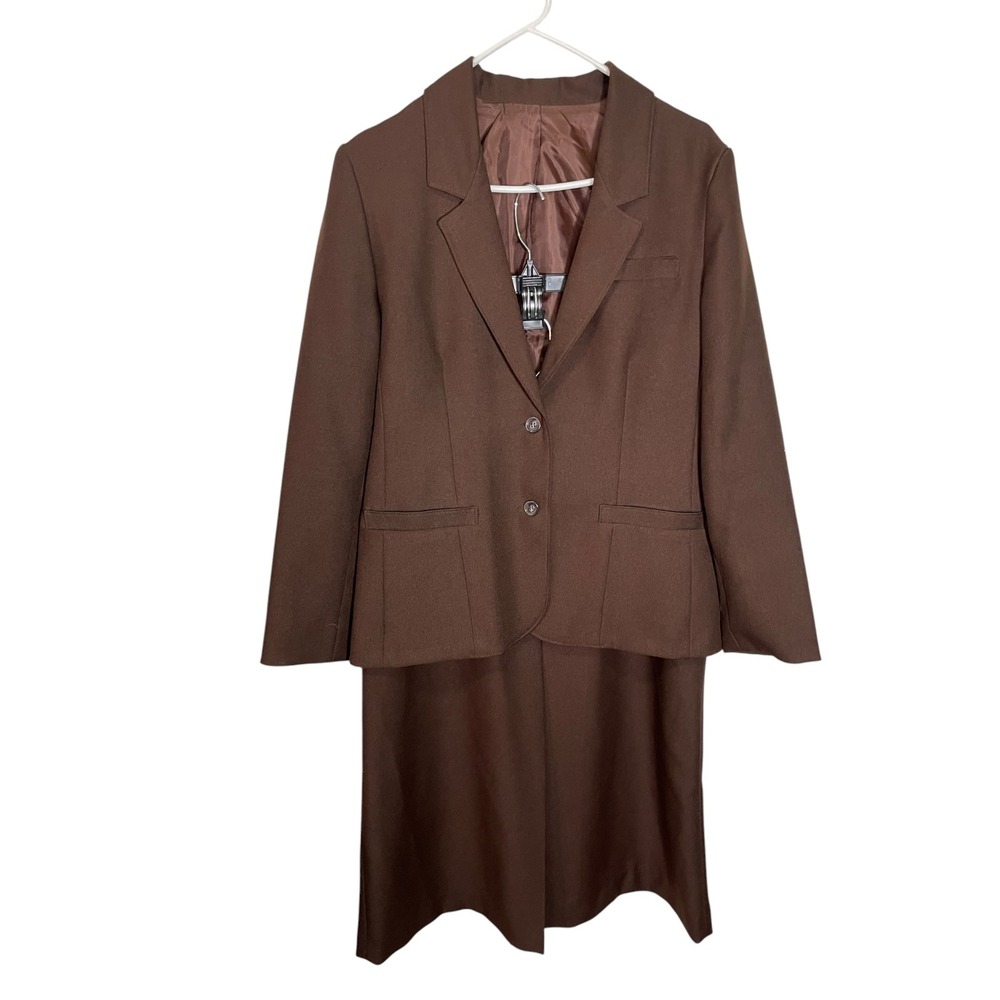 Sears 14 Brown Skirt Suit Blazer Set Vintage Dark Academia Workwear Professional